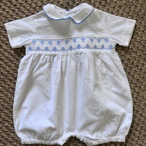 Vive La Fete Collection Bebe Smocked White Corduroy Bubble 9 Month